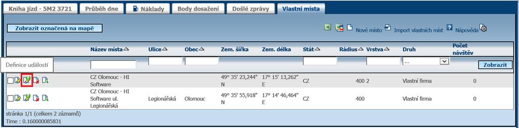 místa. Definici podmínek je možné spustit stisknutím ikony Definice události.