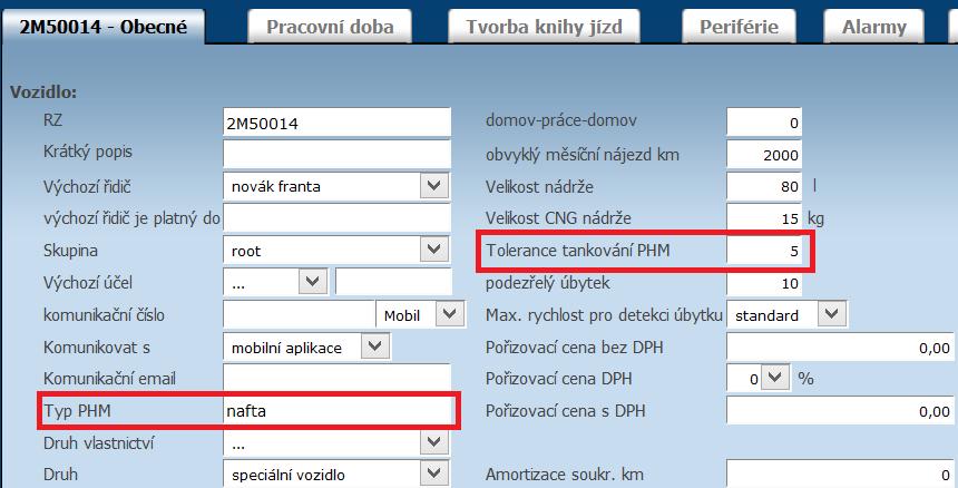 K odfiltrování výkyvů měřících čidel je možné rozumně nastavit v Nastavení/Vozidla hodnotu Tolerance tankování PHM.