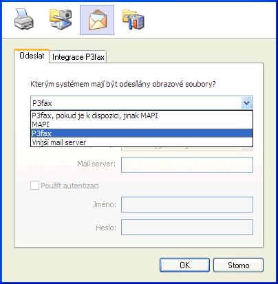 Systém předávání zpráv využívaný programem P3console můžete nastavit v menu Soubor, Preference v sekci Sending Odeslání: Pokud vyberete volbu MAPI, budou zprávy odeslány pomocí samostatné e-mailové