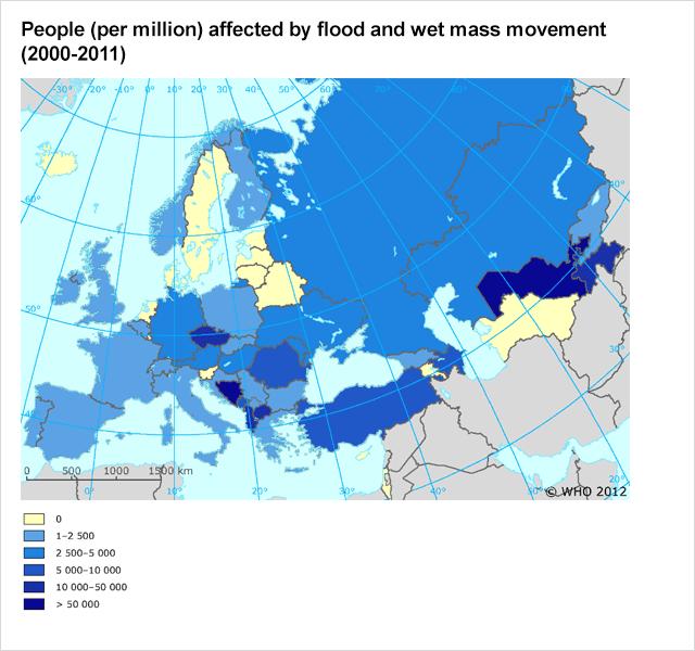 Obrázek 72 Podíl obyvatel ohrožených povodněmi a sesuvy Zdroj: (WHO, 2012) 4.5.1.2.3 Infekční onemocnění Do souvislosti se změnou klimatu jsou dávána infekční onemocnění přenášená vodou, potravou, ovzduším, hlodavci, hmyzem.