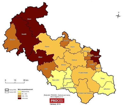 Mapa P 3: Míra nezaměstnanosti SO ORP