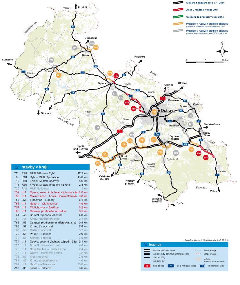 Mapa P 5: Přehled projektů Ředitelství silnic a dálnic v