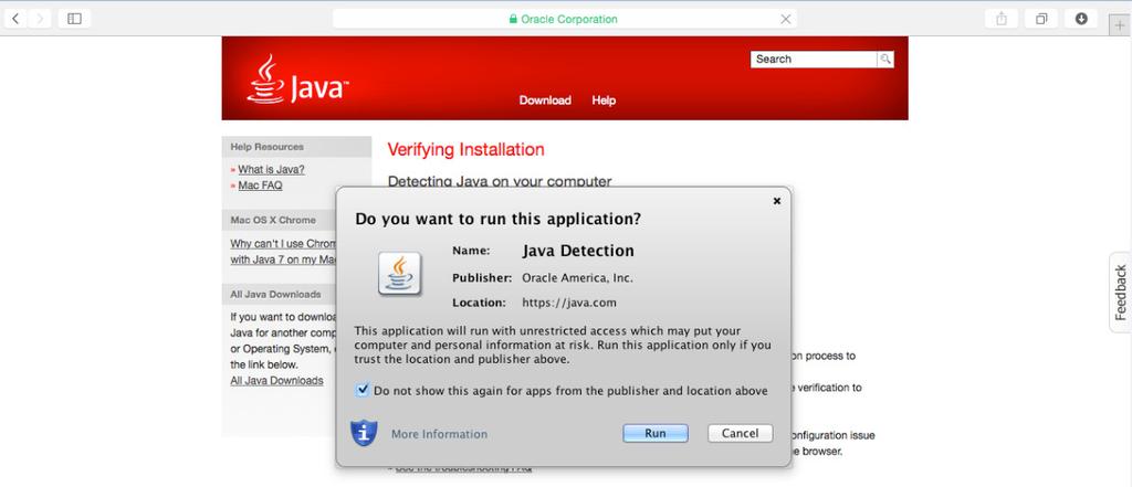 Stiskněte tlačítko Verify Java version.