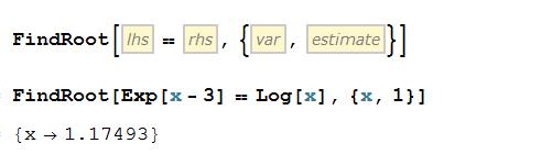 NSolve[leva_strana_rovnice==prava_strana_rovnice,neznama] - numerická varianta předchozího. Používá stejnou metodu řešení, ale tím, že řeší rovnice numericky, je "úspěšnější" než Solve.