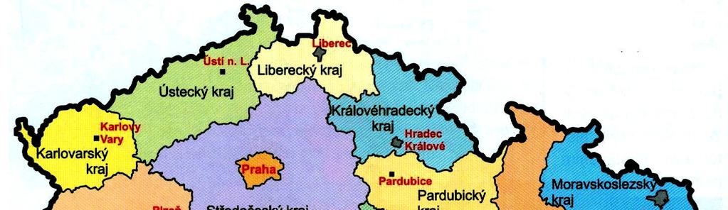 62 Kraje České republiky je rozdělena do 14 krajů: Hlavní město Praha Královéhradecký kraj Středočeský kraj Pardubický kraj Jihočeský kraj Kraj Vysočina Plzeňský kraj