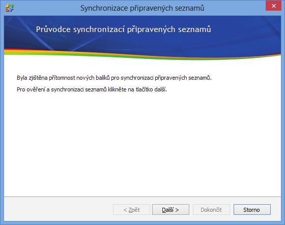 synchronizaci Na druhé straně průvodce proběhne kontrola aktuálnosti stávajících seznamů, která může trvat i několik minut Na třetí straně můžete určit konkrétní agendy, ve kterých chcete seznamy