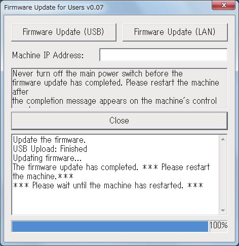 Pro připojení USB klikněte na tlačítko [Firmware Update (USB)] (Windows) nebo [F/W Update (USB)] (OS X).