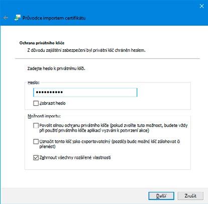 Vyberte proto certifikát a dvojklikem myši spusťte Průvodce importem certifikátu.
