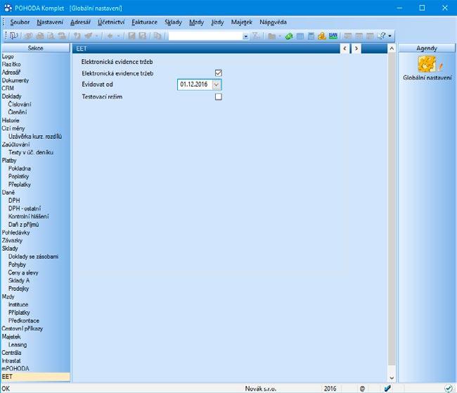 Ekonomický systém POHODA Jak na EET v programu POHODA 7 5. Jak na EET v programu POHODA Teď už se dostáváme k samotnému nastavení programu POHODA pro odesílání dokladů na evidenci tržeb.