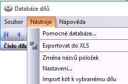 3.1.3 Menu Soubor / Zobrazovat včetně archivu Zobrazení také vyřazených dílů (dílů ve stavu Archiv) ve zvoleném seznamu dílů 3.1.4 Menu Soubor / Fitr Kombinovaný filtr. Viz Základní manuál. 3.1.5 Menu Soubor / Historie záznamů Viz Základní manuál.