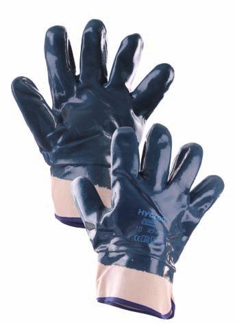 EN / Gloves with palm and fingers coated nitrile, knitted cuff. Glove lenght: 7 cm. Recommended applications: gas and electricity supply, shipping and receiving, stamping operations.