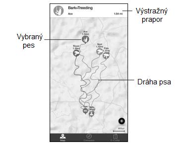 * Zařízení, která jsou offline, nebo skryta nejsou na mapě zobrazena Upozornění na psy Zvolte psa na mapě, abyste dostávali