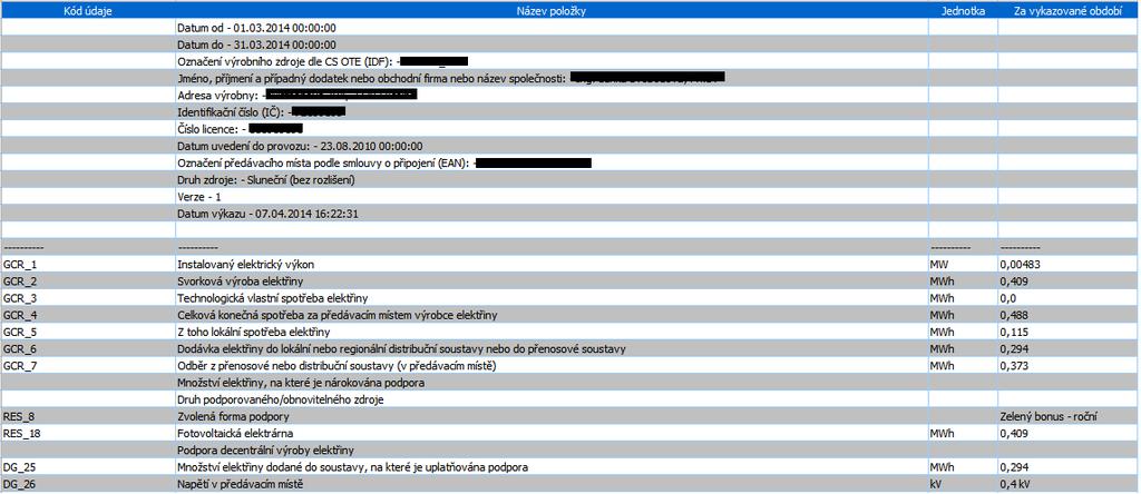 9) Každý již zadaný měsíční výkaz je možné vyexportovat do xls, pdf formátu, prostřednictvím tlačítka Exportovat Příklad exportu výkazu do excel je přiložen níže. 7.