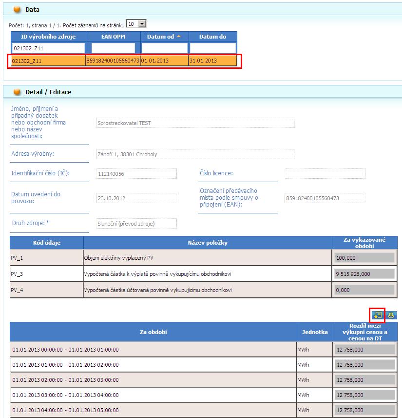 Pokud je zaškrtnut příznak Zaslat také přes e-mail/soap v sekci Filtr, je opis dat