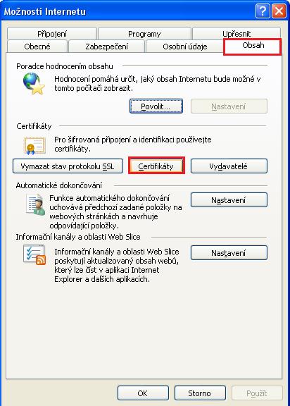 stisknout tlačítko Certifikáty (Certificates).