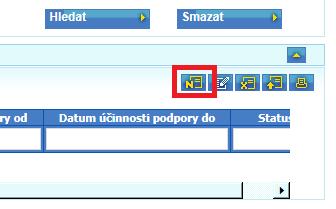 Po zobrazení na stránky pro registraci se klikne na tlačítko pro založení nový nárok na podporu/novou registraci zdroje.