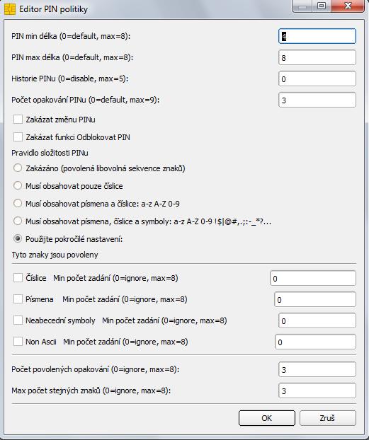 7.8. PIN Politika Zde je možné nastavit pravidla pro vytváření PINu,
