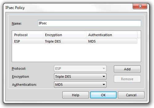 V novém okně zadejte požadované jméno (např. IPsec) a vyberte šifrovací a hashovací algoritmus (např.