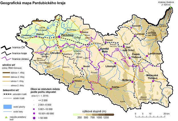 STATISTICKÉ ÚDAJE Postavení Pardubického kraje v České republice v roce 2016 Měřicí jednotka Pardubický kraj Podíl na ČR v % Rozloha km 2 4 519 5,7 Počet obyvatel (k 31. 12.