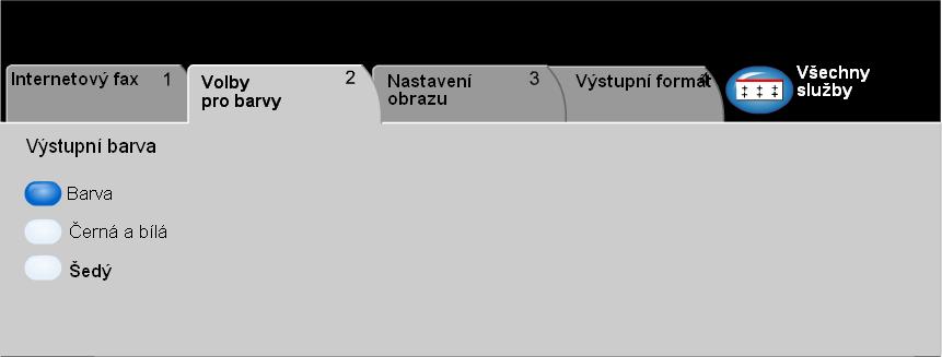 Internetový fax Volby pro barvy... Výstupní barva Záložka Volby pro barvy se používá k výběru různých funkcí pro barvy sejmutého obrazu v Internetovém faxu.