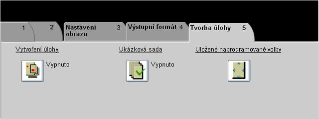 Kopírování Tvorba úlohy... Záložka Tvorba úlohy se používá ke sloučení více dokumentů do jediné úlohy, k vytvoření vzorové sady úlohy nebo pro uložení naprogramovaných voleb až pro 1000 obrazů.