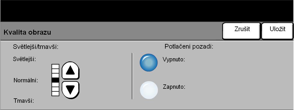 Fax Kvalita obrazu Použijte tuto vlastnost pro zlepšení kvality odchozího faxu. Světlejší/tmavší Potlačení pozadí Určuje, nakolik bude fax světlý nebo tmavý.