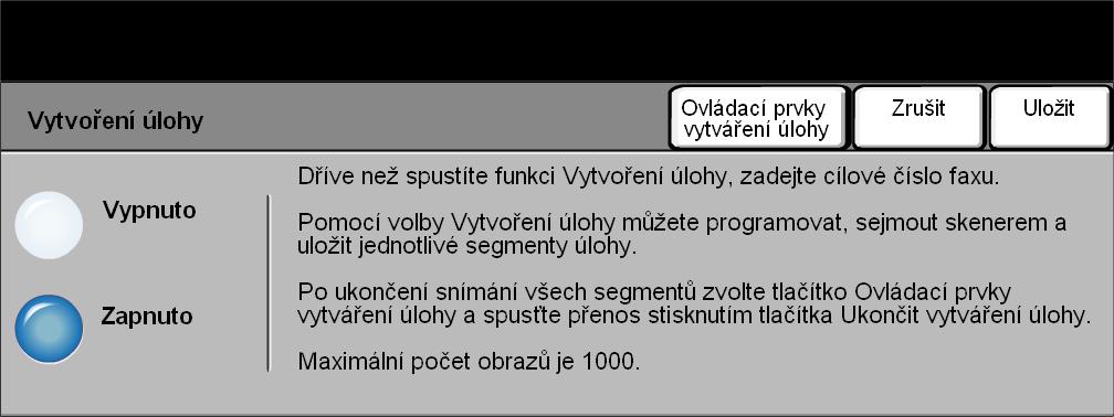 Fax Vytvoření úlohy Pomocí této funkce můžete faxovat úlohu, která vyžaduje různé nastavení pro každou stránku nebo určitý segment stránek.