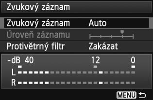 Po Uazatel úrovně připojení externího mirofonu dojde automaticému přepnutí záznamu zvuu na externí mirofon.