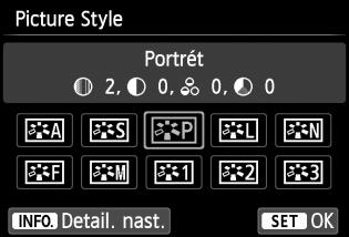 A Uživatelské nastavení charakteristik snímkun Styl Picture Style můžete upravit nastavením jednotlivých parametrů, jako jsou [Ostrost] a