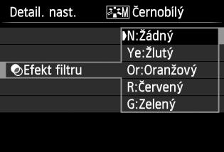 A Uživatelské nastavení charakteristik snímkun V Nastavení stylu Černobílý U položky Černobílý lze kromě parametrů [Ostrost] a [Kontrast] popsaných na předchozí straně nastavit také parametry [Efekt