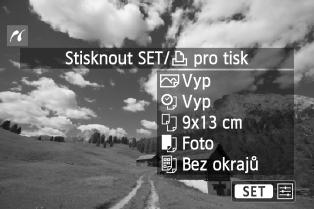 Příprava k tisku wpictbridge 6 Přehrajte snímek. Stiskněte tlačítko <x>. Snímek se zobrazí a vlevo nahoře se zobrazí ikona <w>, která označuje, že fotoaparát je připojen k tiskárně.