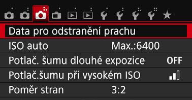3 Vložení dat pro odstranění prachuk Samočisticí jednotka senzoru obvykle zajistí odstranění většiny prachových částic, které mohou být viditelné na vyfotografovaných snímcích.