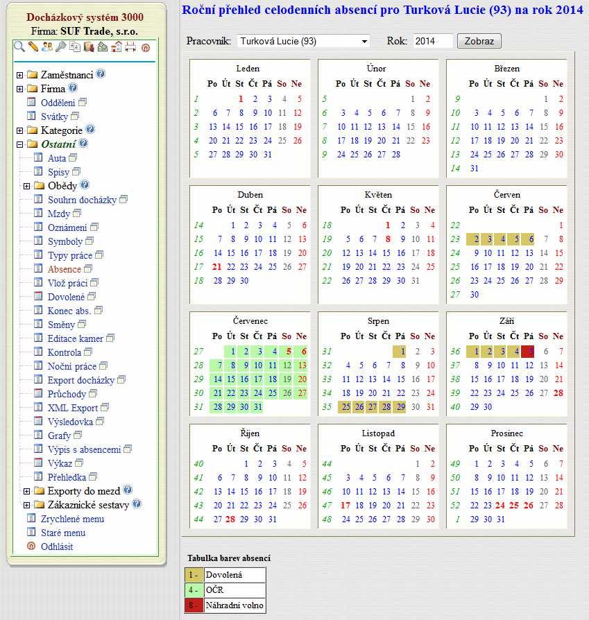 Od verze 6.80 přibyla v programu možnost rychlého zjištění všech celodenních absencí konkrétního zaměstnance v celém vybraném roce. Takže lze přehledně zobrazit dny čerpání.