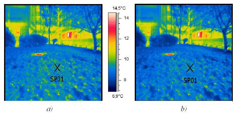 Měření v exteriéru: t vzduchu Termogram přilehlé zeminy a části pláště budovy: a) zadání při teplotě vzduchu -20 C b) zadání při teplotě vzduchu 20 C 39/48 Sledované parametry Maximální teplota