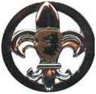 vůdcovský odznak průměr 3,2 cm v okruží kovového odznaku umístěna česká skautská lilie tvarově odlišná od oficiálního znaku