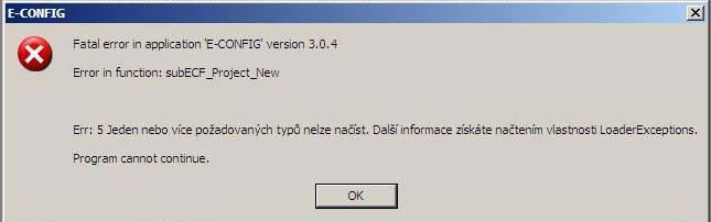 . Po spuštění programu a zadání licenčních údajů je zobrazena chybová hláška Jeden nebo více požadovaných typů nelze načíst.... Znamená to, že na počítači je instalován.