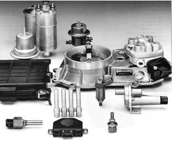 Obr. 47 Hlavní části systému Bosch KE Jetronic. 4.1 Základní rozdíly systému s porovnáním s K Jetronikem Obohacování směsi při chodu za studena i po zahřátí řídí řídicí jednotka prostřednictvím elektrohydraulického měniče tlaku.