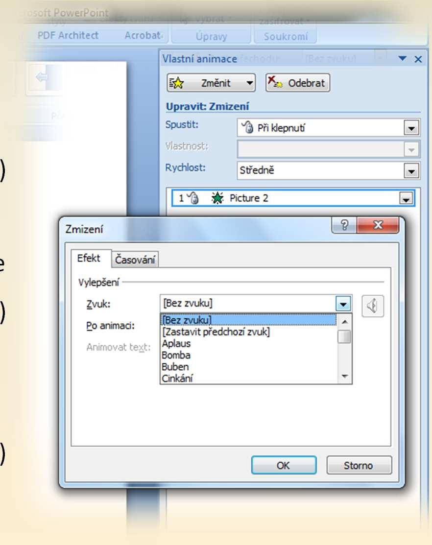 Zvuk některé další možnosti vložení zvuku: zvuk přechodu