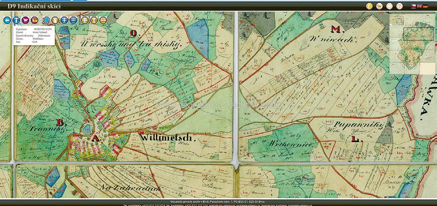 Online zpřístupnění vybraných digitalizovaných mapových sbírek v České republice Obr. 10 Detail indikační skici z okresu Pelhřimov, Horní Vilímeč z roku 1835.