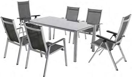 Komponenty: 1x stůl Elements Creatop Lite se zatmaveným tvrzeným sklem, 4x hliníková stohovatelná židle Elements s textilenem.
