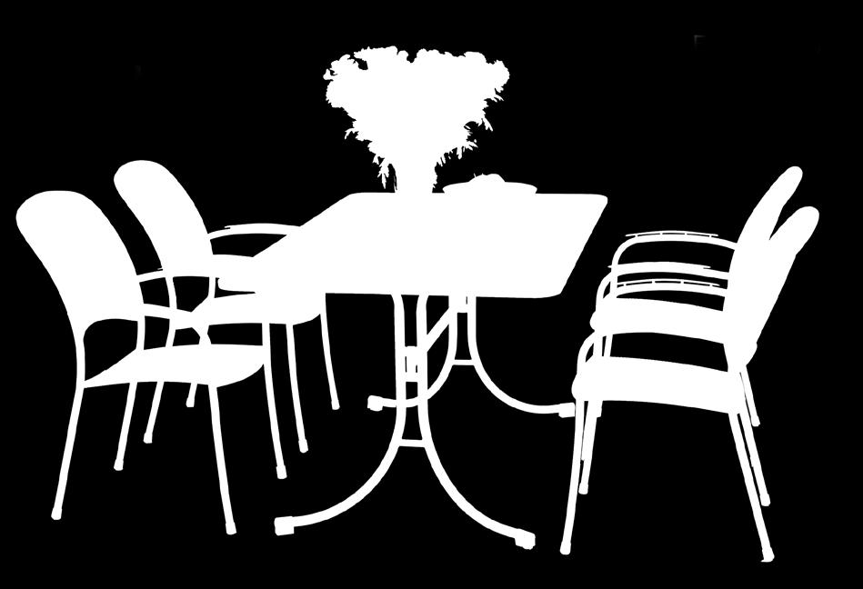 Komponenty: 1x stůl z tahokovu Universal 145, 4x stohovatelná židle z tahokovu Savoy Basic.