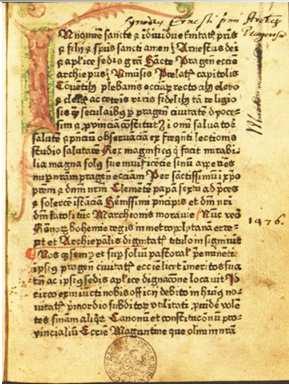 České prvotisky - Plzeň v latině: Statuta synodalia Arnošta z Pardubic r. 1476, bastarda Agenda Pragensis r. 1476-1479, textura Missale Pragense r.