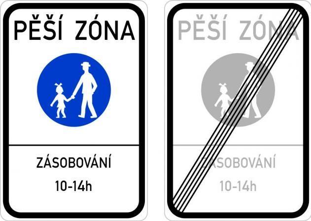 V pěší zóně se všichni účastníci provozu dělí o společný prostor MK. Obrázek 6 Dopravní značky IZ 6a a IZ 6b označující pěší zónu 4.