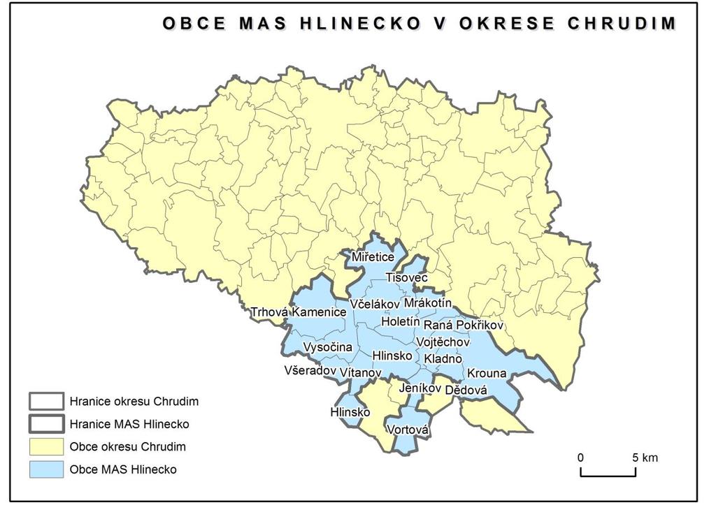 Obrázek 2: Poloha MAS Hlinecko v okrese Chrudim Zdroj: ArcČR500 2.