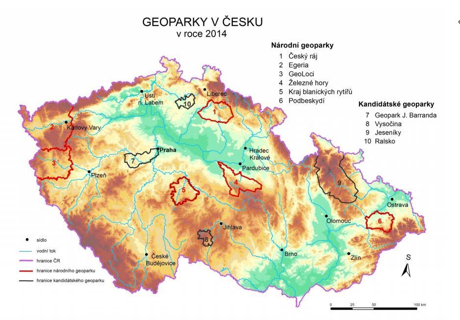 Obrázek 65: Lokalizace národních a kandidátských geoparků na území ČR Zdroj:http://www.geoparkralsko.cz/sites/default/files/komplet_0.