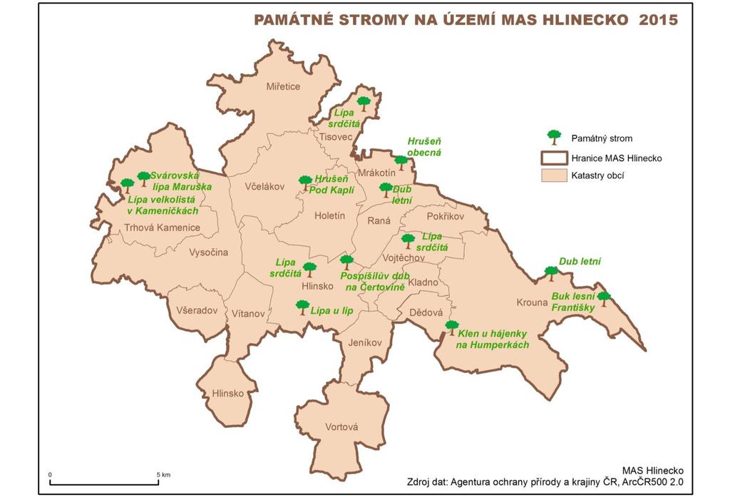 Tabulka 14: Památné stromy na území MAS Hlinecko Název stromu Místo Název stromu Místo Lípa srdčitá Hlinsko Dub letní Mrákotín Lípa u lip Hlinsko Hrušeň obecná Mrákotín Pospíšilův dub na Čertovině