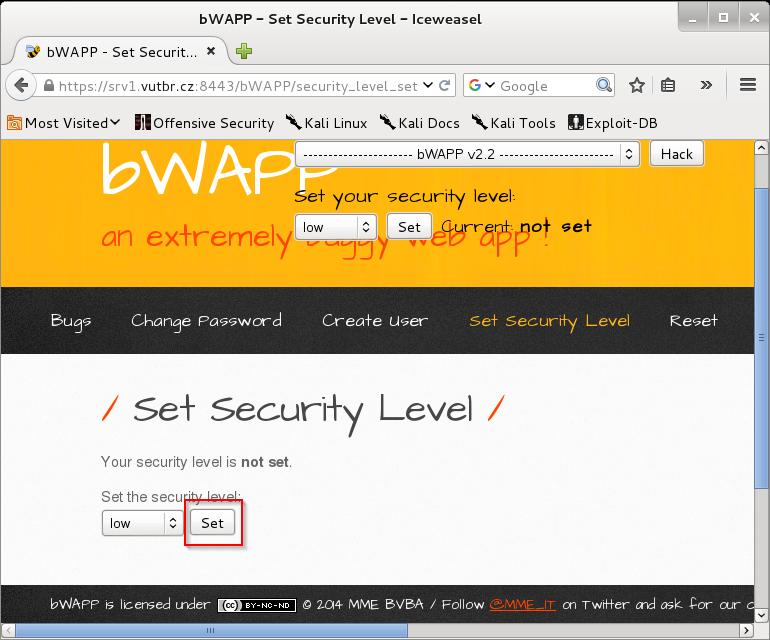 Obr. 5.6: Nastavení security level funkčnosti nově vytvořeného účtu se pomocí nového účtu přihlaste. Nejprve je nutné odhlásit se z účtu Bee kliknutím na položku Logout v pravé části lišty aplikace.