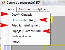 Dalšími částmi menu Soubor je zastavení videa a ukončení programu. Obr. 5.8: Výběr zdroje obrazu Správa databáze automobilů V menu Nástroje pod položkou Správa povolení k vjezdu (viz obrázek 5.