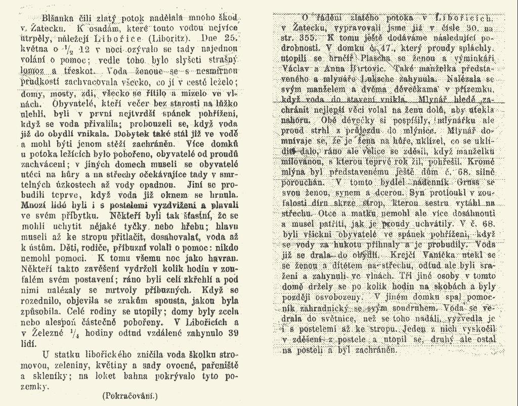 Obr. 4: Úryvky z časopisu Světozor, 26. 7. 1872 - str. 355 a 9. 8. 1872 - str. 379, skenováno z mikrofilmu. Zmíněný dům č. 68 dnes v evidenci neexistuje a č.