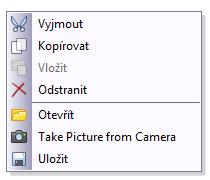 Smazání vloženého obrázku je možno opět pomocí nabídky. (Nabídka Také Picture from Camera) je zobrazena pouze je-li kamera připojena. Funkce není pro účely použití v KTP podstatná a není popisována.